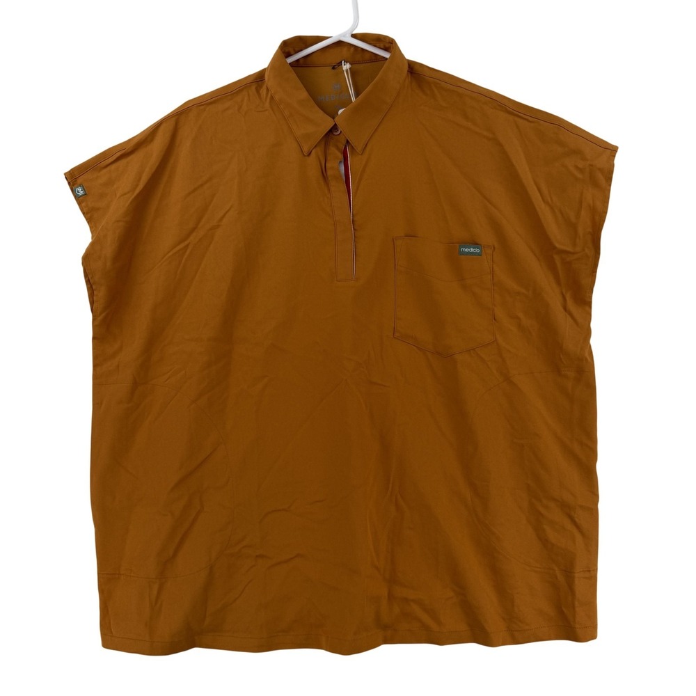 MEDICLO Polo Shirt Womens XXL Brown‎ Sleeveless Tunic Scrub Top Tencel NWT